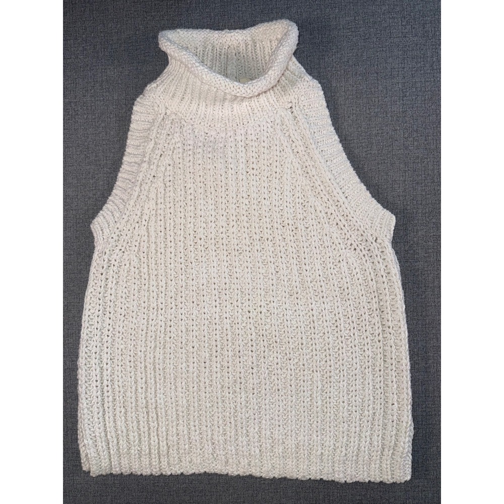 Moth Anthropologie Cream Chunky Knit Turtleneck Sleeveless Sweater Vest Large L